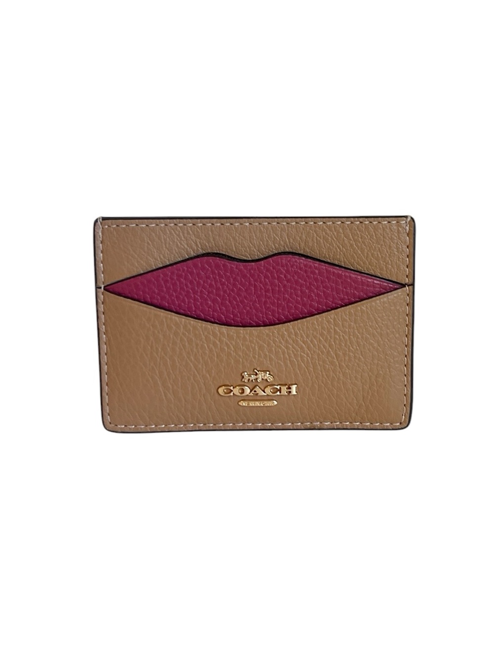 NWT Coach Latte Leather Novelty Lip Card Holder Slim CW926
